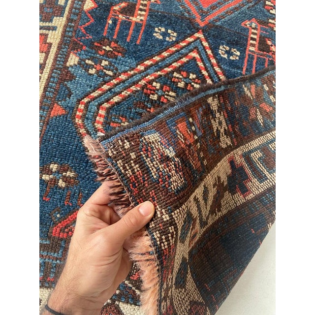 Persian Antique Runner Protective Animals Wild Blues & Rusty Persimmon Rug 3.2 x 10.7 For Sale - Image 3 of 13