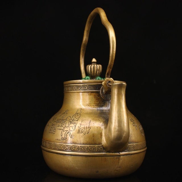1980s Brass Teapot With Calligraphy and Gem Accents For Sale - Image 5 of 9
