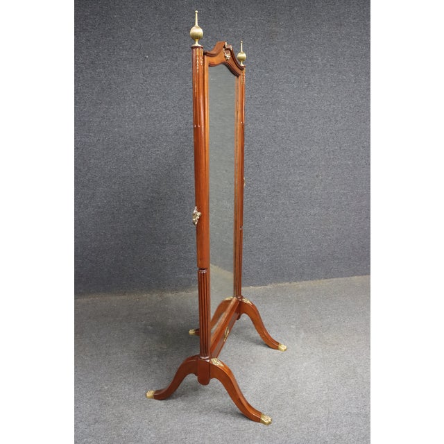 Edwardian Style Mahogany Cheval Dressing Mirror With Brass Accents For Sale - Image 13 of 13