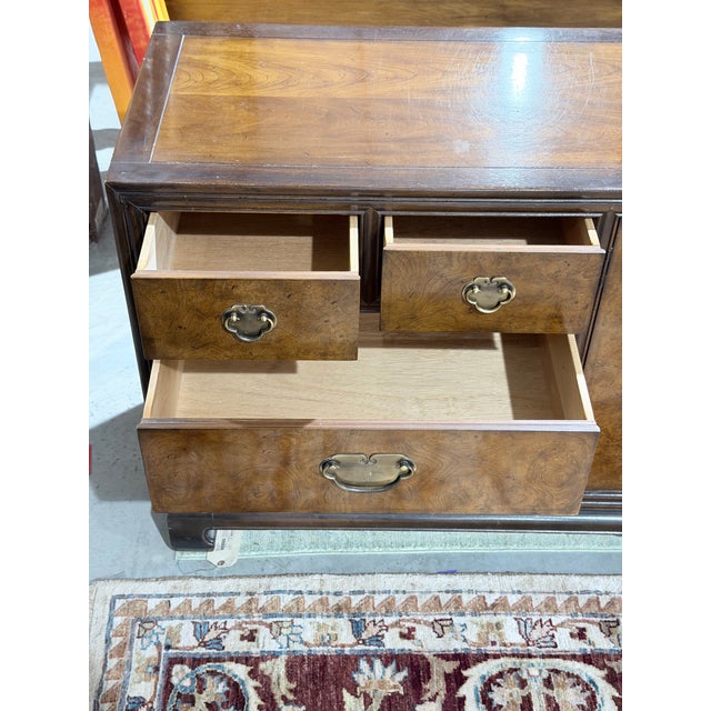 Drexel Heritage Vintage Drexel Heritage Ta Ming Burlwood Chinoiserie Dresser For Sale - Image 4 of 10