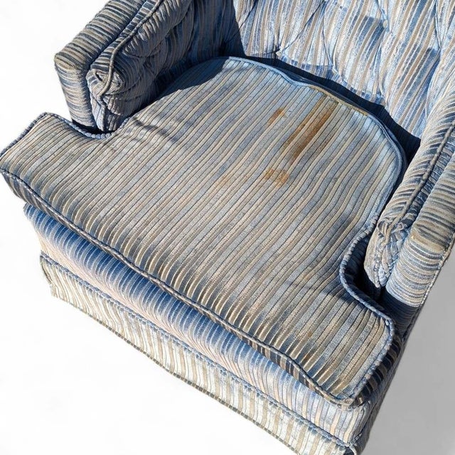 Vintage Blue Striped Velvet Swivel Lounge Chair, Late 20th Century For Sale - Image 13 of 13