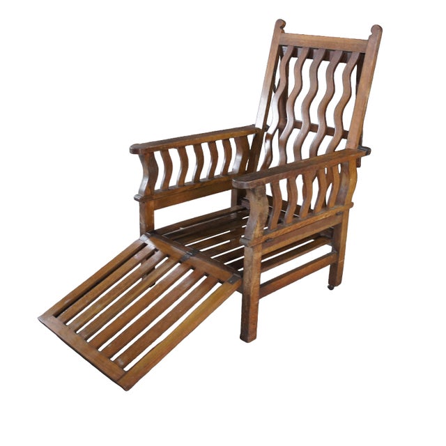 Victorian Rare Antique Arts & Crafts Oak "Hollins" Convertible Couch Chair Chaise Lounge For Sale - Image 3 of 13