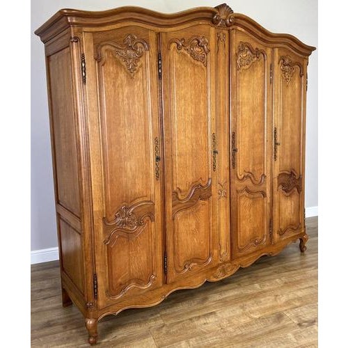 Vintage French Louis XVI Style Oak 4-Door Armoire For Sale - Image 13 of 13