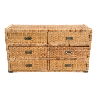 Vintage Island Style Wrapped Rattan Chest of Drawers For Sale
