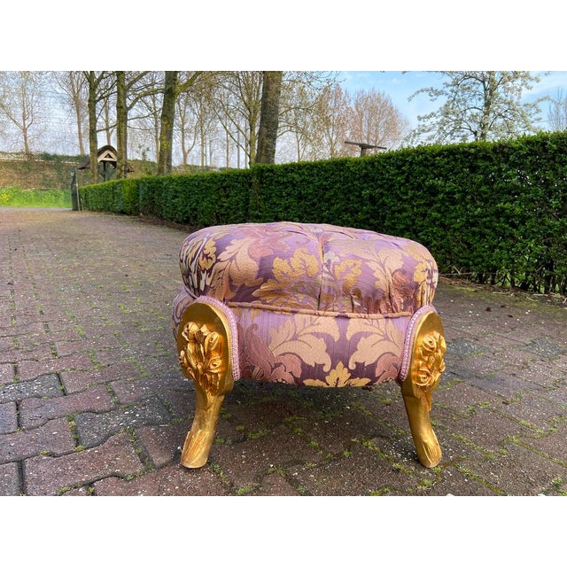 1970s French Louis XVI Gold Beech Purple Bench - 1 Pc For Sale - Image 6 of 10