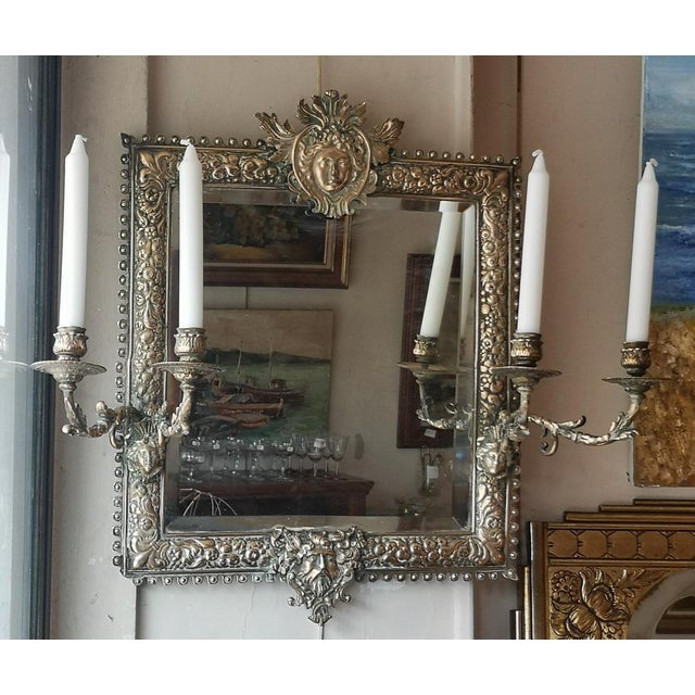 Rococo Gothic Style Bronze Wall Mirror with Candleholders For Sale - Image 3 of 12