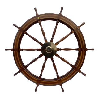 Five Foot Mahogany and Brass Ships Wheel For Sale