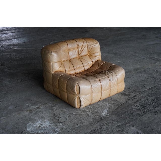 Ligne Roset Kashima Lounge Chairs in Tan Leather by Michel Ducaroy for Ligne Roset, 1980s, Set of 2 For Sale - Image 4 of 10