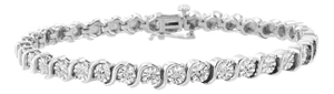 .925 Sterling Silver 1/10 Cttw Diamond Round Miracle Plate and "S" Link Tennis Bracelet (I-J Color, I2- I3 Clarity) - 7"