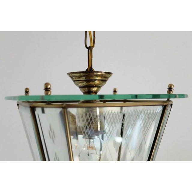 Vintage Italian Lantern in Crystal Cut Glass and Brass, 1950s For Sale - Image 10 of 18