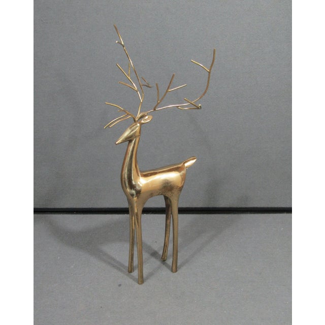 Metal Vintage 16" Brass-Tone Modernist Deer Stag Sculpture With Branch Antlers For Sale - Image 7 of 12