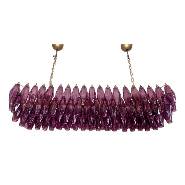 Murano Poliedri Chandelier with 138 Amethyst Glasses by Carlo Scarpa, 1990s For Sale