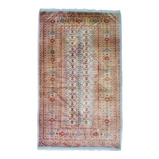 Vintage Turkish Silk Handmade Rug in Pink, Blue For Sale
