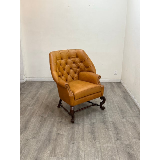 1980s Pair of Chesterfield Style Leather Wingback Chairs For Sale - Image 5 of 11