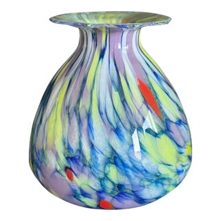 Vintage Hand Blown Murano Style 9" Italian Rainbow Swirl Vase For Sale