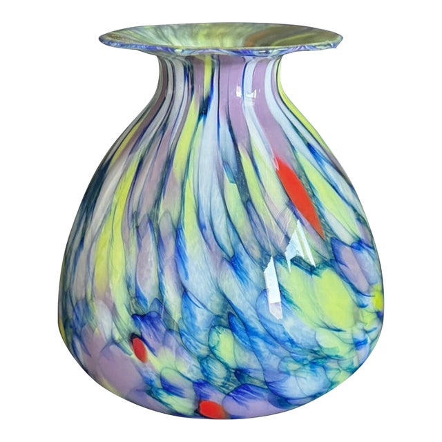 Vintage Hand Blown Murano Style 9" Italian Rainbow Swirl Vase For Sale