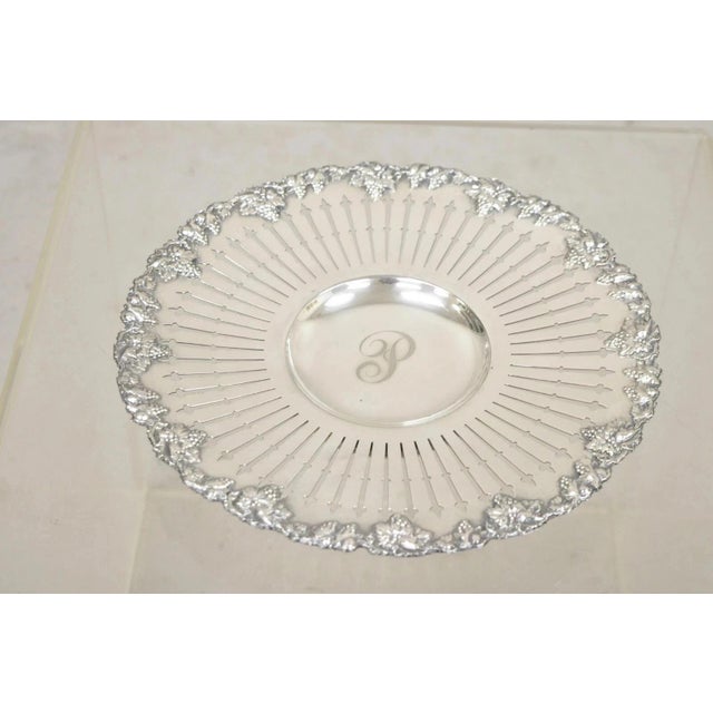 Antique English Edwardian Grapevine Repousse Silver Plated Pierced Gallery Round Serving Platter Raised on Small Pedestal...