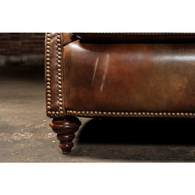Vintage Wingback Leather Chair With Pillow, Ottoman by Walter E. Smithe For Sale - Image 16 of 18