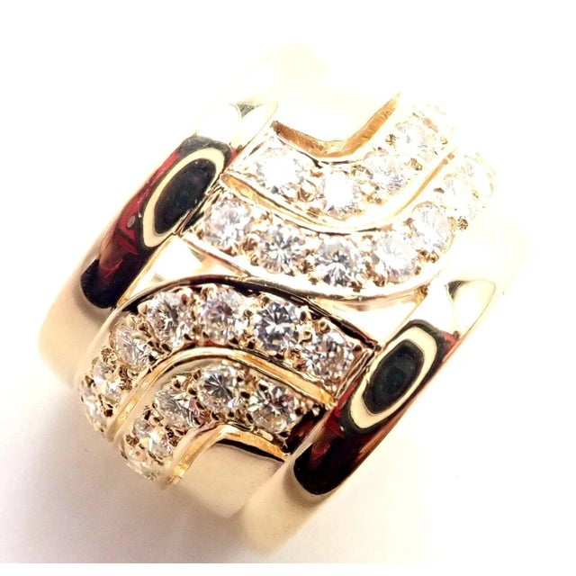 Cartier 18k Yellow Gold Diamond Wide Band Ring Size 51 US 5 3/4 For Sale - Image 10 of 11
