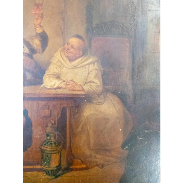 Wood 19th Century Dutch Interior Tavern Genre Scene Painting With Monk and Musician For Sale - Image 7 of 11