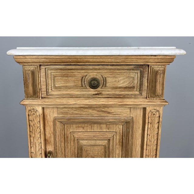 Gold Antique French Bedside Tables in Oak with Marble Top, Set of 2 For Sale - Image 8 of 17