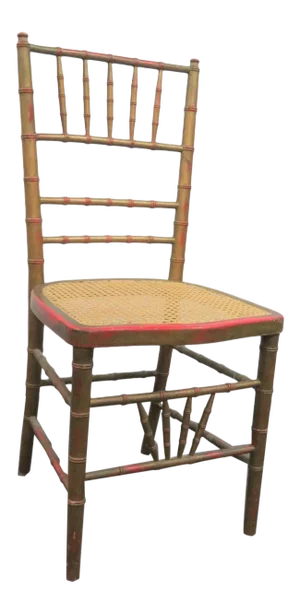 Regency Faux Bamboo Gold Distress Painted Side Chair