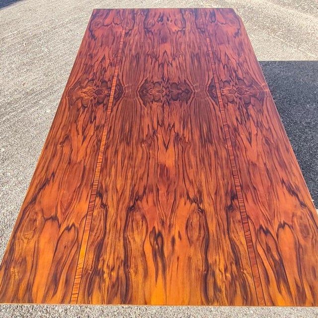 2000 - 2009 Mid-Century Modern Flamed Wood Veneer Dining Table with Brass Feet, 1960s For Sale - Image 5 of 18