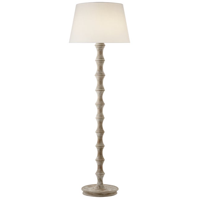 Transitional Visual Comfort Signature Bamboo Floor Lamp in Belgian White with Linen Shade For Sale - Image 3 of 3