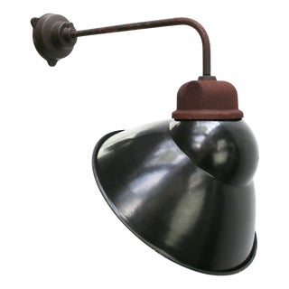 Vintage Industrial French Black Enamel Sconce For Sale