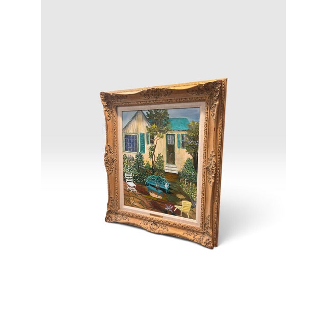 1980s 1980s Francis “Duke” Downs Palm Beach Florida Cottage Garden Original Oil on Canvas, Signed & Framed For Sale - Image 5 of 8