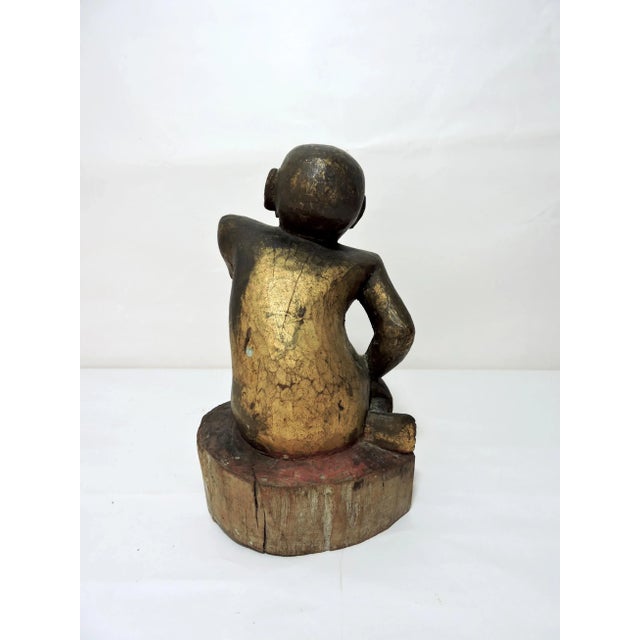 Late 19th Century Antique Gilt Wood Hand Carved Burmese Monk Figure For Sale - Image 4 of 7