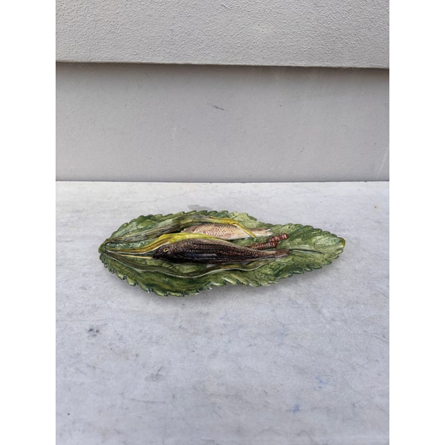 19th Century Majolica Palissy Fishs Platter Leaf Battaglia Varages For Sale - Image 4 of 6