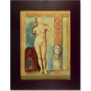 Achille Funi, Nude of Woman, Mixed Media on Plywood, Mid-20th Century For Sale