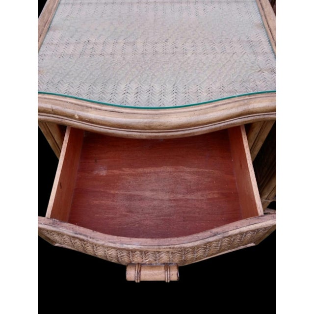 Henry Link Vintage Natural Wicker Henry Link Style Glass Top 3 Drawer Night Stands- A Pair For Sale - Image 4 of 10