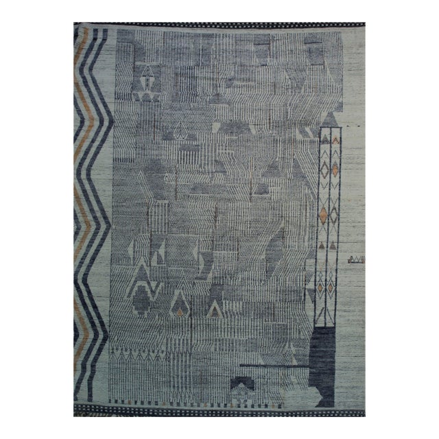 Marrakech Mosaic Hand-Knotted Wool Rug Carpet, Geometric Tribal Design Modern For Sale