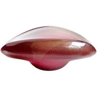 Vintage Murano Burgundy Red White Gold Flecks Italian Art Glass Mid Century Centerpiece Bowl For Sale