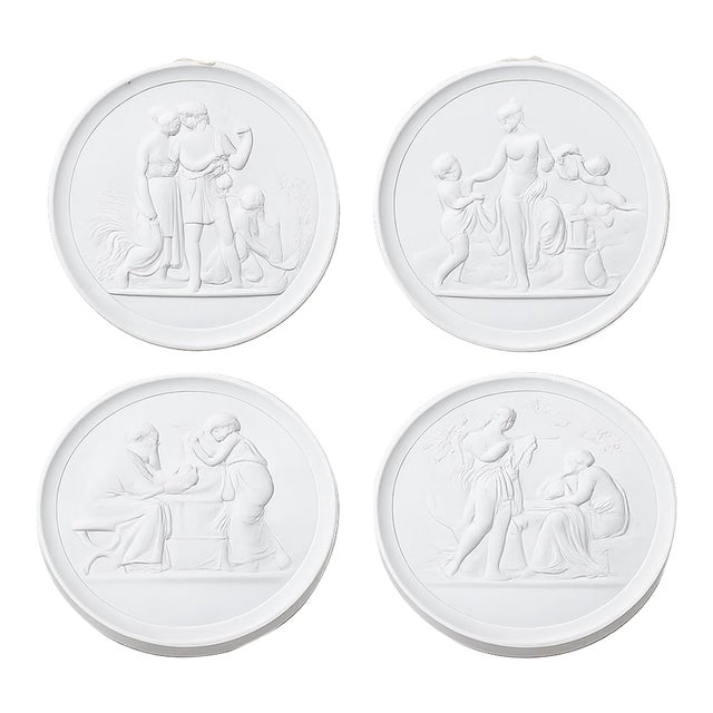 Early 20th Century Set of Four Royal Copenhagen Neoclassical Biscuit Porcelain Wall Relief Plaques For Sale