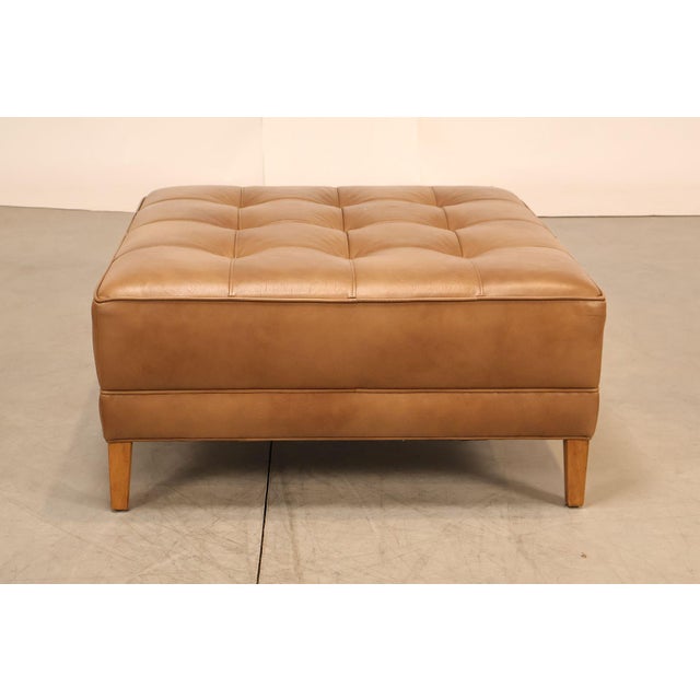 Ethan Allen 'Nassau' Tufted Leather Square Ottoman For Sale - Image 12 of 18