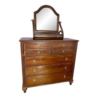 1980s Ethan Allen Classic British Dresser Chest of Drawers With Removable Dresser Mirror For Sale