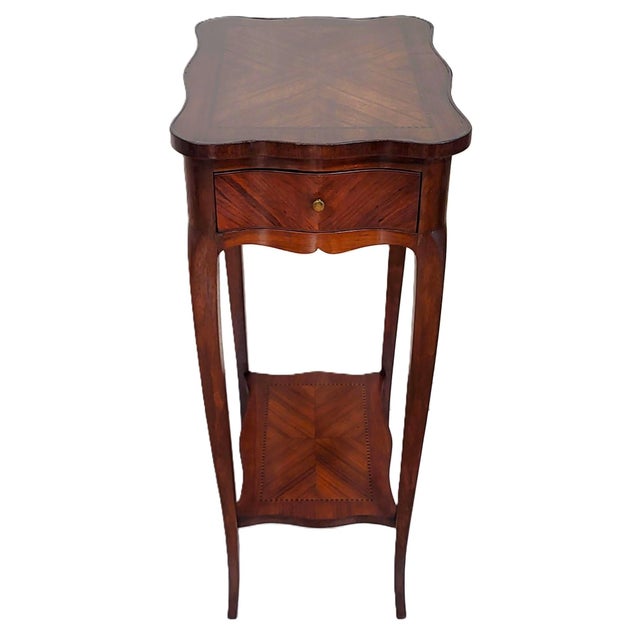 French Antique French Louis XV Satinwood Inlaid Two Tier Side Table Stand For Sale - Image 3 of 12