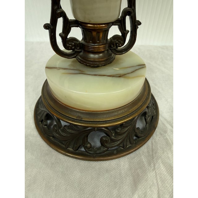 Vintage Onyx + Brass Table Lamp With Seashell Finial For Sale In San Francisco - Image 6 of 12