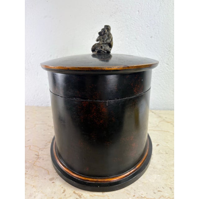 Traditional Large Handcrafted Oval Dresser Box With Bronze Monkey Handle For Sale - Image 3 of 10