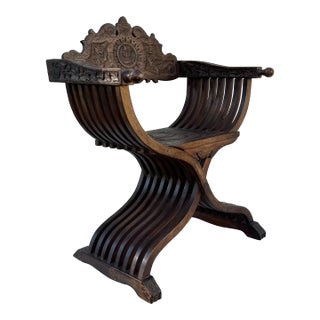 Antique Carved Wood Side Chair: Savonarola Carved Hardwood Accent Chair For Sale