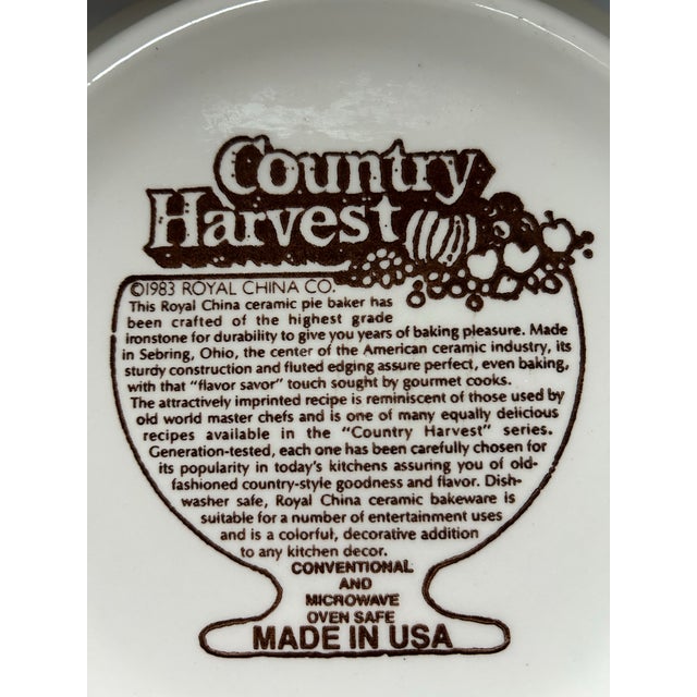 White 1980s Pie Plate by Royal China (Usa), Country Harvest Series For Sale - Image 8 of 9