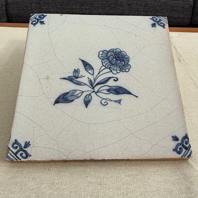 19th Century Hand-Painted Delft Wall Tiles With Flowers and a Bird, Set of Five (5) For Sale - Image 9 of 11