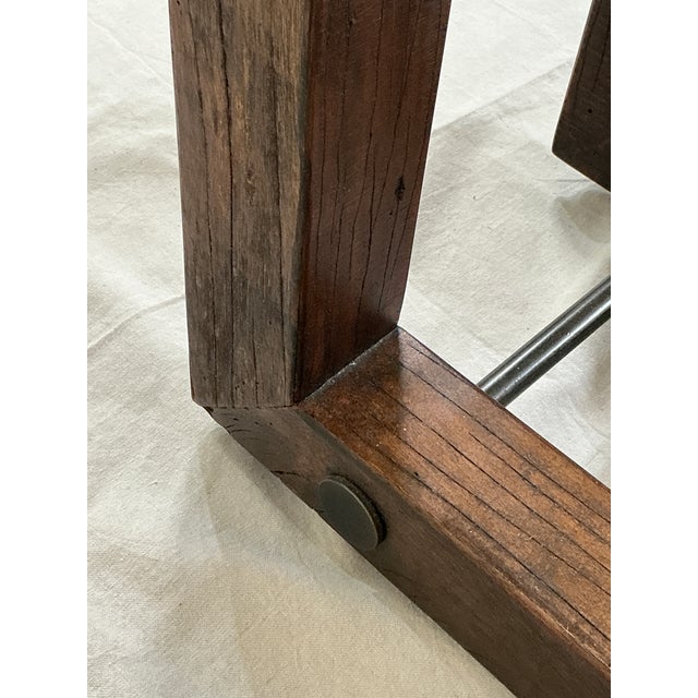 Modern Glass Top Dining Table With Rustic Solid Wood Base – Rh Style For Sale - Image 12 of 14