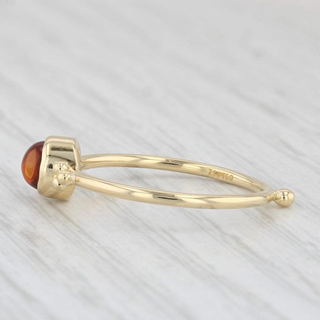 Modern Orange Citrine Solitaire Ring 18k Yellow Gold Size 8 Round Cabochon For Sale - Image 3 of 8
