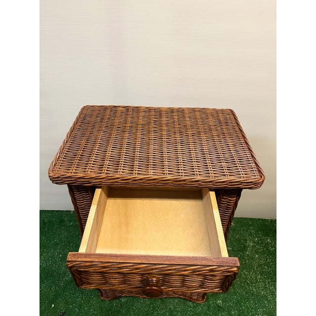 Vintage MCM Wicker Side Table With Drawer For Sale - Image 4 of 5