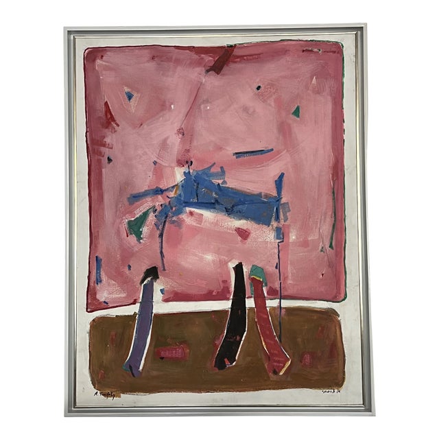 2001 "Lake Red Abstract" Modern Oil Painting by Tsarfaty For Sale