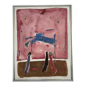 2001 "Lake Red Abstract" Modern Oil Painting by Tsarfaty